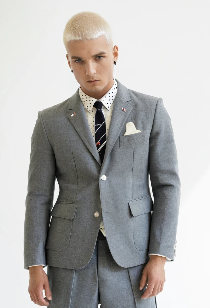 Asme un bell boy con el uniforme de color beige y azul pero que convine
