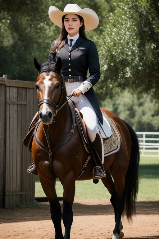 real, (realistic), super detailed, (4k), 8k, 21 year old woman rides a horse