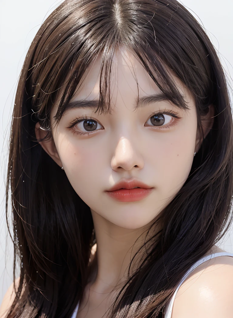 (8k, best quality, masterpiece:1.2), (realistic, photo-realistic:1.37), ultra-detailed, 1girl, hair with bangs, white background, <lora:eunj0010_v_2:1>