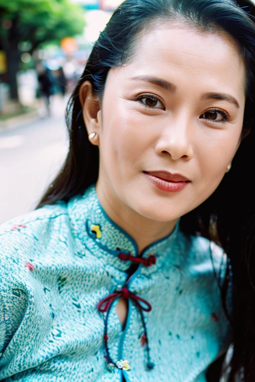 Best quality,masterpiece,ultra high res,photorealistic,1girl,taipei street alley,dynamic pose,face closeup,depth of field,upper_body,teenager,<lora:yuting_chiu:1>,cheongsam,