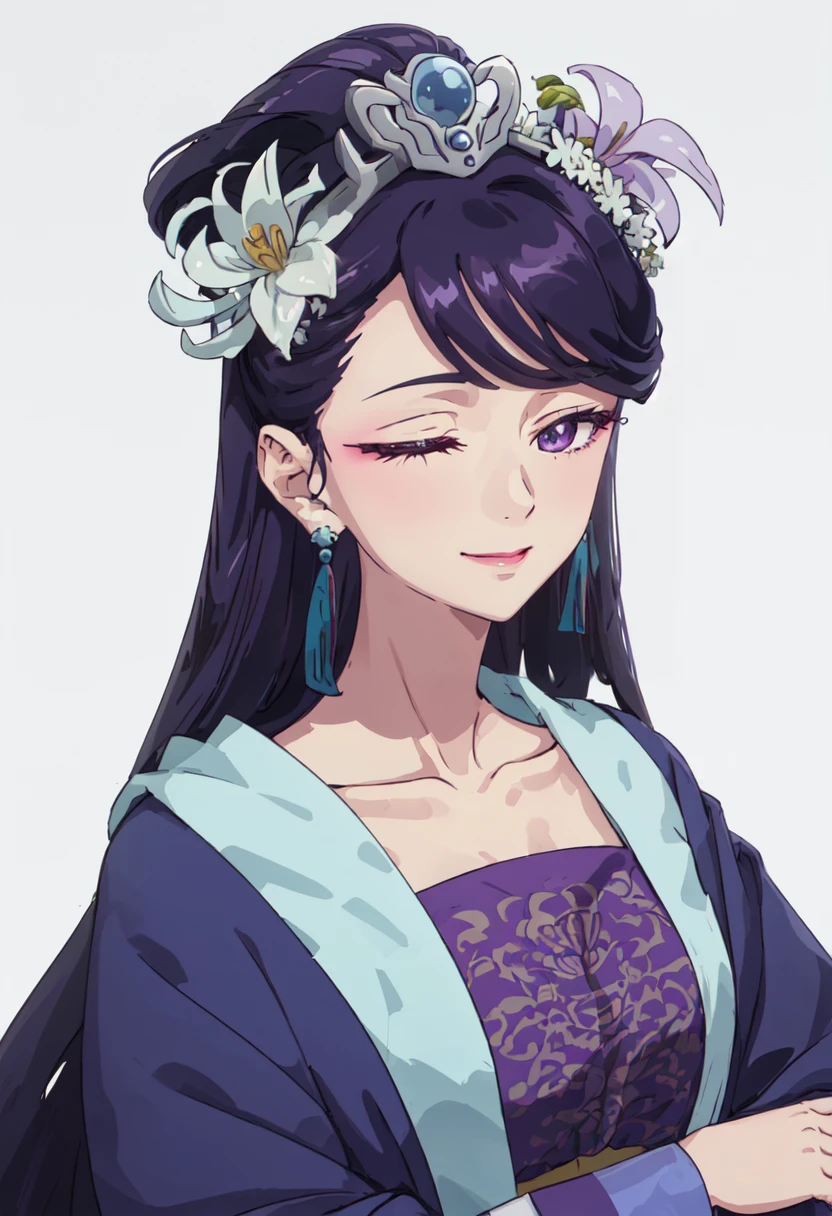 best quality, masterpiece, highres, solo, (lihua_theapothecarydiaries:1.10), smile, happy, one eye closed, portrait, looking at viewer, anime_style, 29 <lora:lihua_theapothecarydiaries:0.80>