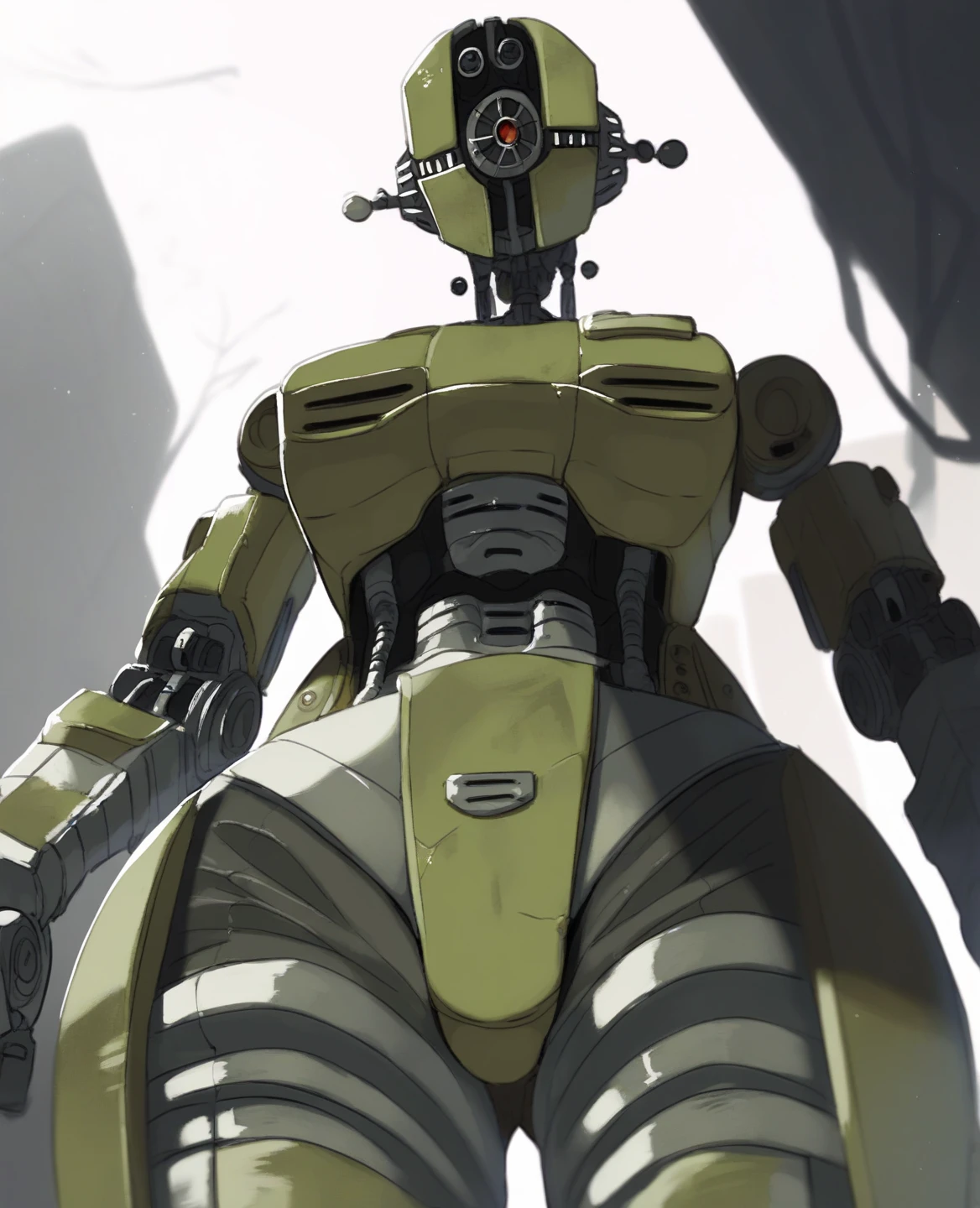 score_9, score_8_up, score_7_up, score_6_up, score_5_up, source_furry, kame 3, assaultron, fallout, 1girl, solo, breasts, looking at viewer, robot, humanoid robot, robot joints, one-eyed, joints, no humans, green skin, mechanical arms, crotch plate, science fiction, post-apocalypse, outside, low-angle view
<lora:assaultron_pdxl_:1>