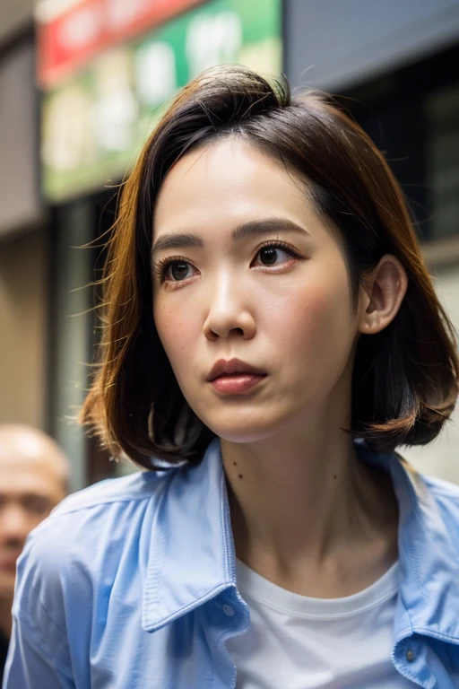 Best quality,masterpiece,ultra high res,photorealistic,1girl,taipei street alley,dynamic pose,face closeup,depth of field,upper_body,<lora:beanbean_sun:1>,