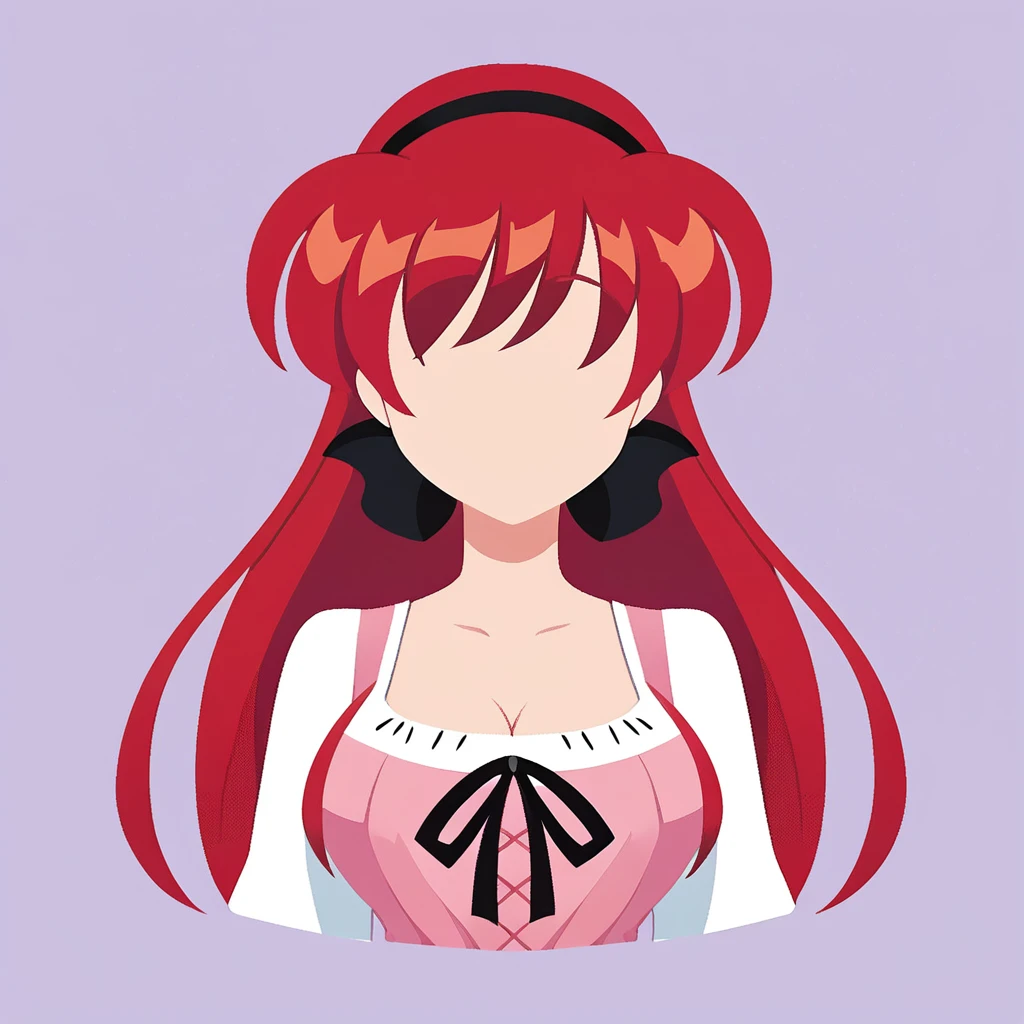 score_9, score_8_up, score_7_up,  <lora:ak1r4h0_v2:1> ak1r4h0,1girl,solo,red hair, pink maid outift, looking at viewer, cleavage, front view, long hair, <lora:PonyMinimalStyle:1> Minimalstyle, simple, faceless female, beautiful, extremely detailed, vector, headshot