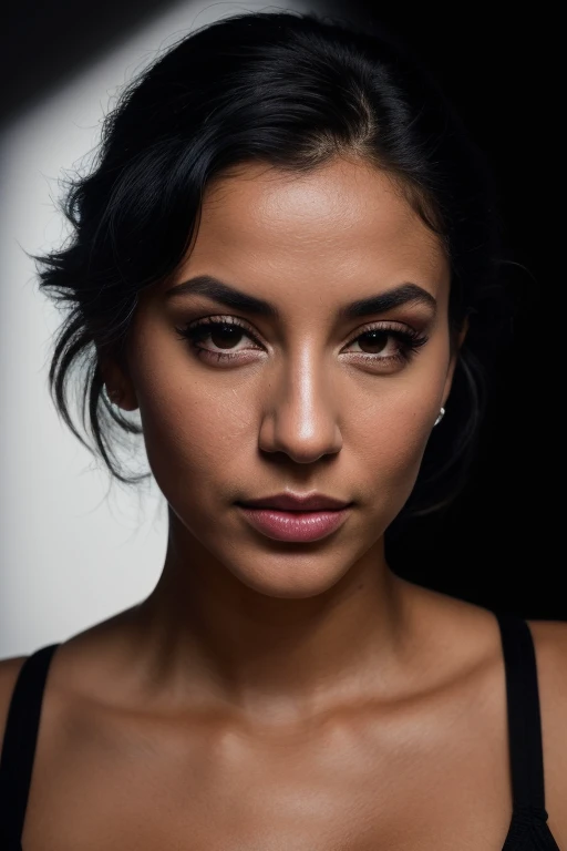 DEN_roxie_sinner,
((headshot:1.2) portrait on a (plain black background:1.2), (headshot:1.2), (face focus:1.1), (facing the camera:1.2), Head in the centre, (eye contact:1.3), (intense stare:1.1), mouth open, (facing straightforward:1.2), (forward facing:1.1), Head, face, Head focus, Head tilted down, looking slightly up at the camera:1.2),
bokeh, f1.4, 40mm, photorealistic, raw, 8k, textured skin, skin pores, intricate details <lora:epi_noiseoffset2:1>, epiCRealism