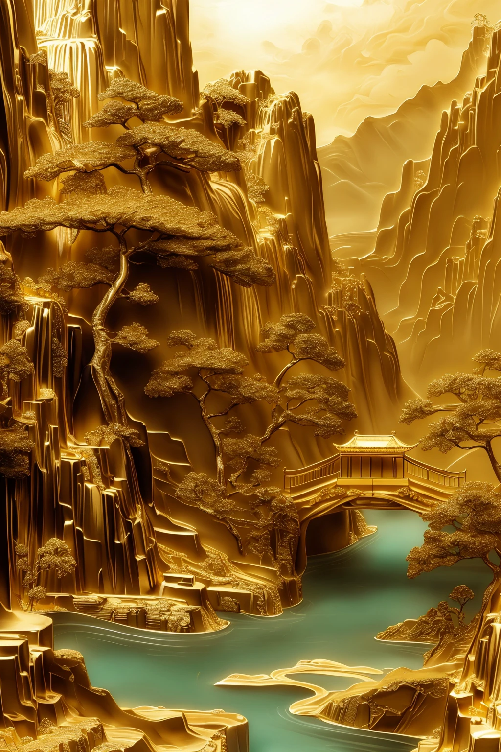 Gold reliefs, Masterpieces, HD, 16k, Bridges, buildings, cities, no people, towers<lora:Blues:0.6>,