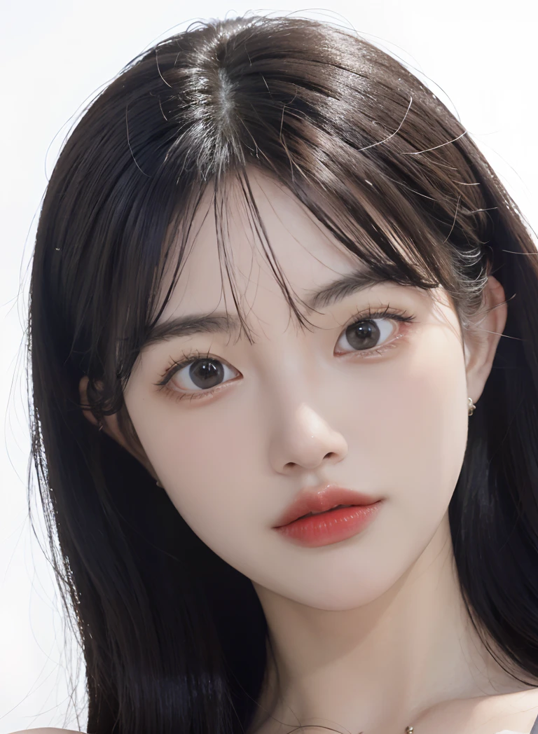 (8k, best quality, masterpiece:1.2), (realistic, photo-realistic:1.37), ultra-detailed, 1girl, hair with bangs, white background, <lora:eunj0010_v_1:1>