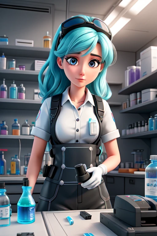 real, (realistic), super detailed, (4k), 8k, 21 year old woman mixes chemicals in a futuristic laboratory