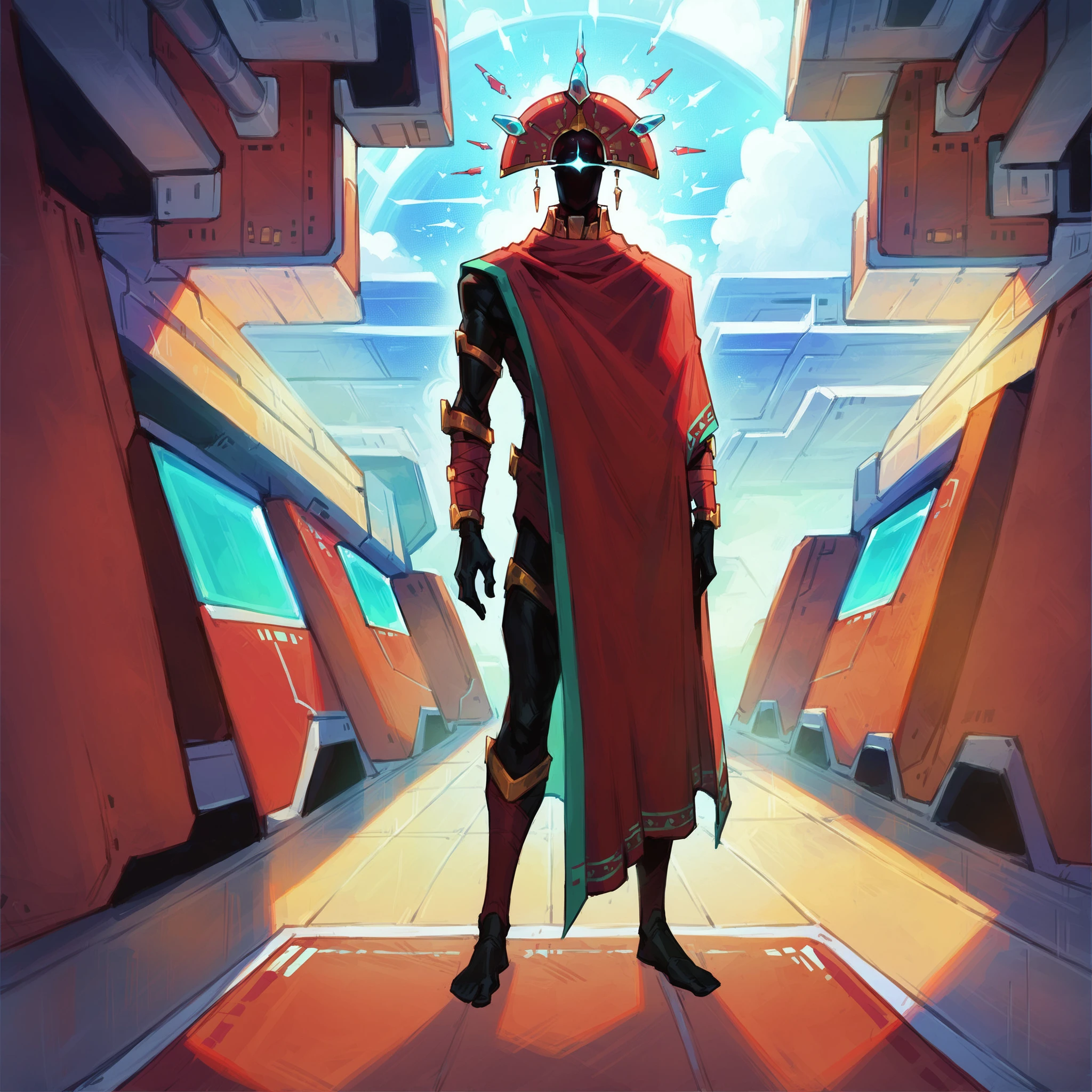 score_9, score_8_up, score_7_up,  <lora:pr0v1d3nc3_v2:1> pr0v1d3nc3,1boy,solo,black skin, full body, red cape, standing, spaceship background