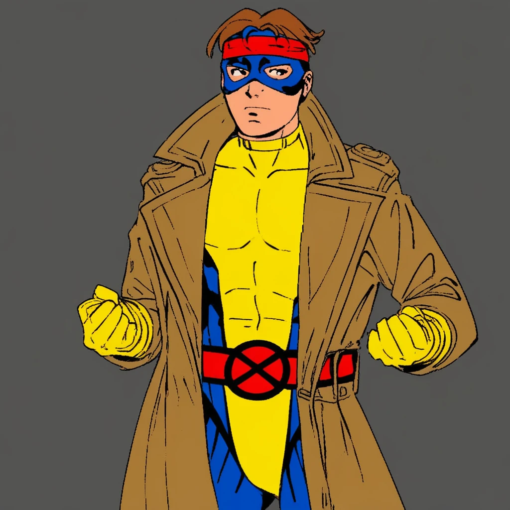 xmblzxl, male focus, 1boy, gloves, solo, trench coat, belt, two tone bodysuit, yellow bodysuit, blue bodysuit