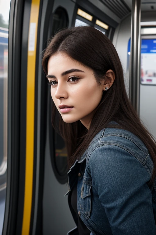 real, (realistic), super detailed, (4k), 8k, 21 year old woman rides the metro