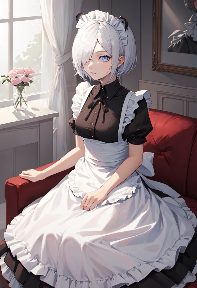 best quality, masterpiece, highres, solo, (shirayuki_arknights:1.10), (maid:1.40), (long maid dress:1.15), 12 <lora:shirayuki_arknights:0.80>