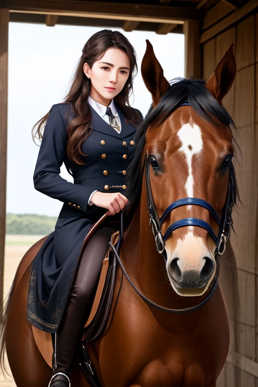 real, (realistic), super detailed, (4k), 8k, 21 year old woman rides a horse