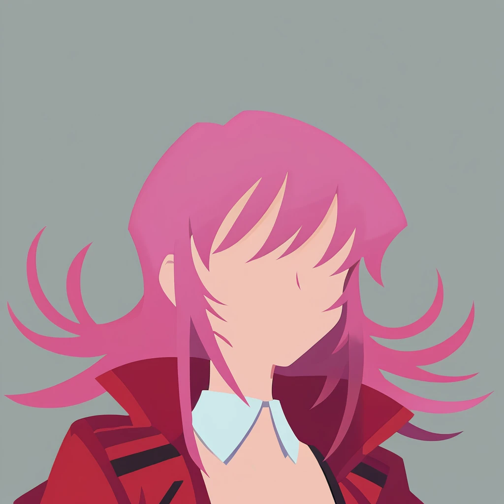 score_9, score_8_up, score_7_up, r4ik4gr4c3,1girl,solo,pink hair, long hair, red crop jacket, portait, detached collar, <lora:r4ik4gr4c3_encore:1> <lora:PonyMinimalStyle:1> Minimalstyle, simple, faceless female, beautiful, extremely detailed, vector, headshot