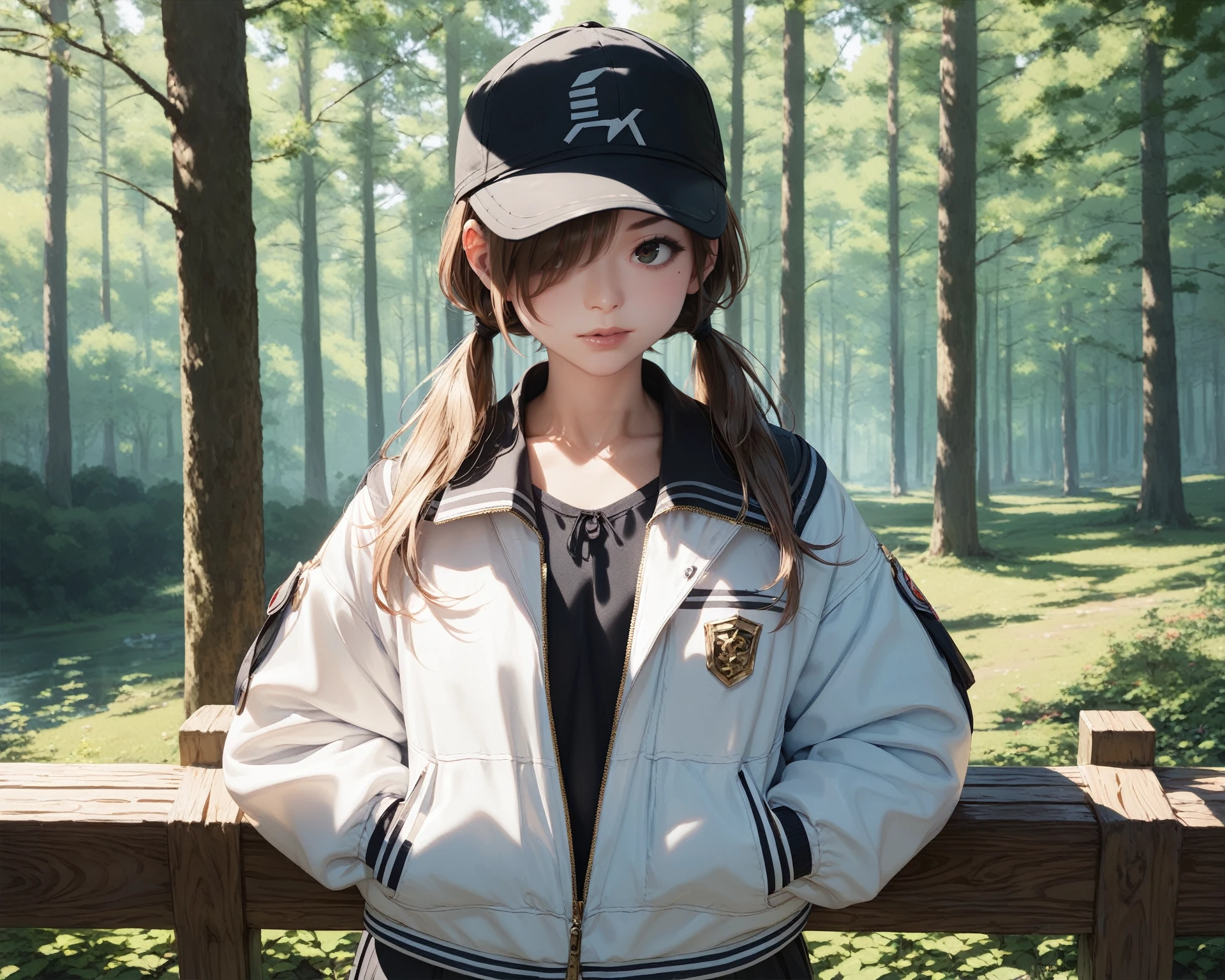 score_9,score_8_up,score_7_up,
best_quality,masterpiece,
3d-realisticstyle,
BREAK
1girl,
hair_over_one_eye,
cap,
twintails,
white_jacket,
hand_in_pocket,
outdoors,
misty_forest,