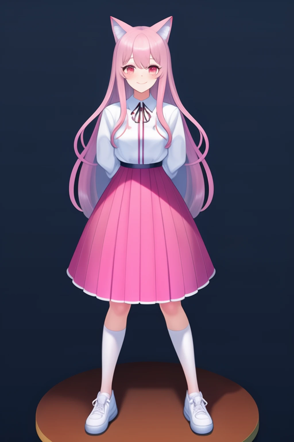 newest, 1girl, solo, looking at viewer, blush, light smile, cat ears, long hair, full body,
