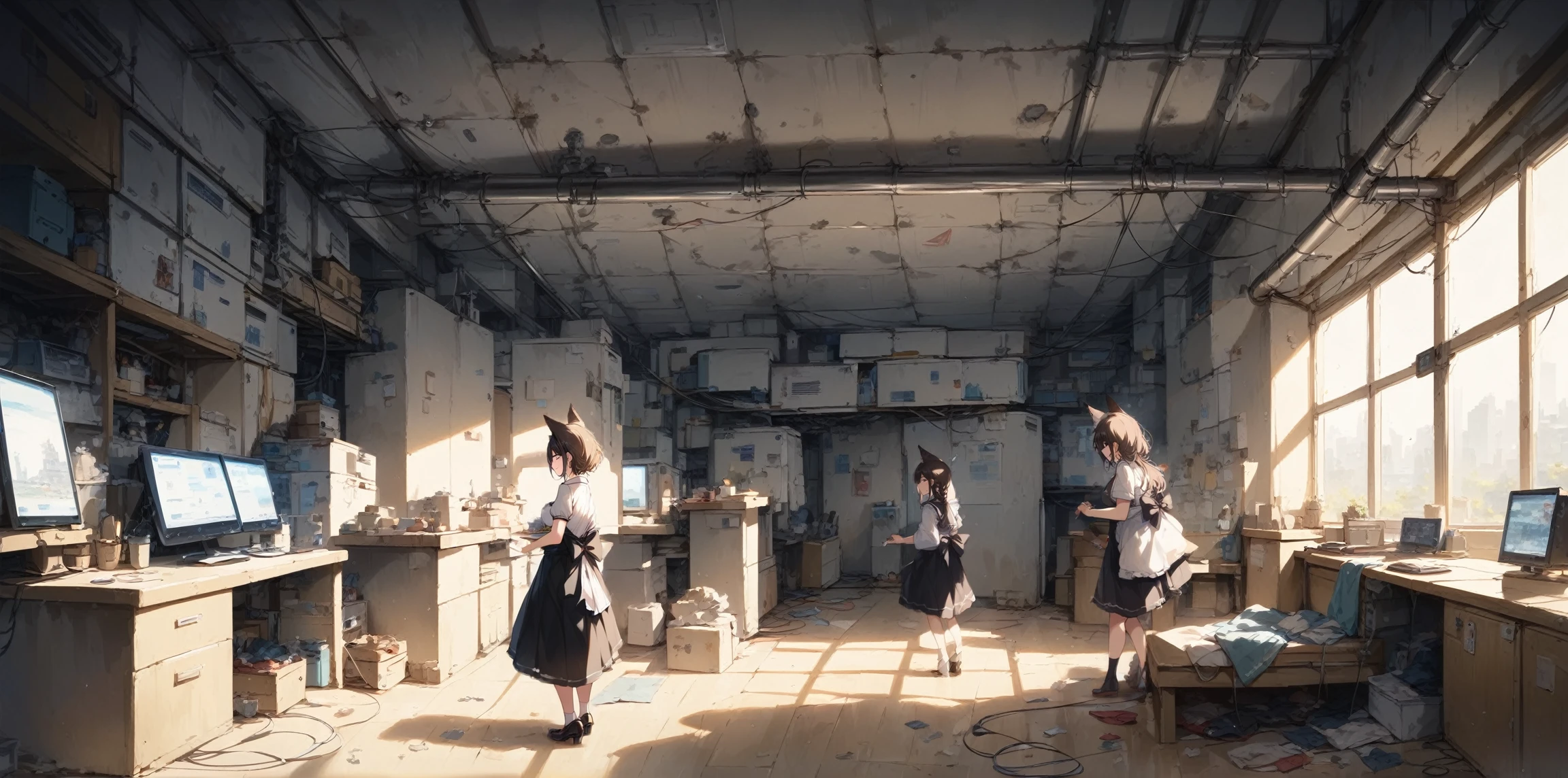 score_9,score_8_up,score_7_up,
best_quality,masterpiece,
2d-animestyle,
BREAK
multiple_girls,
animal_ears,
console,
monitor,
winding_cable,
server_machine,
room_interior,
abandoned_room,
indoors,