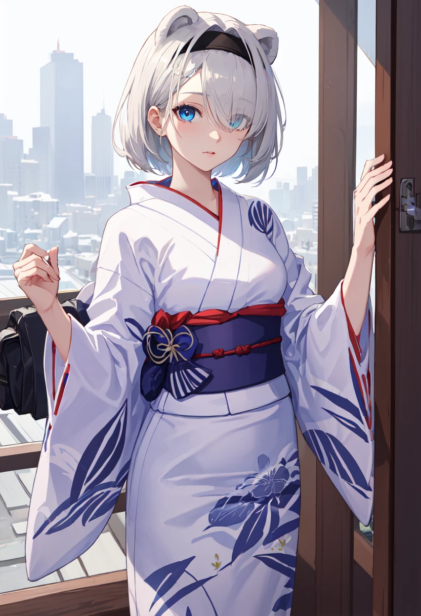 best quality, masterpiece, highres, solo, (aurora_arknights:1.10), (yukata:1.30), (kimono:1.15), 25 <lora:aurora_arknights:0.80>