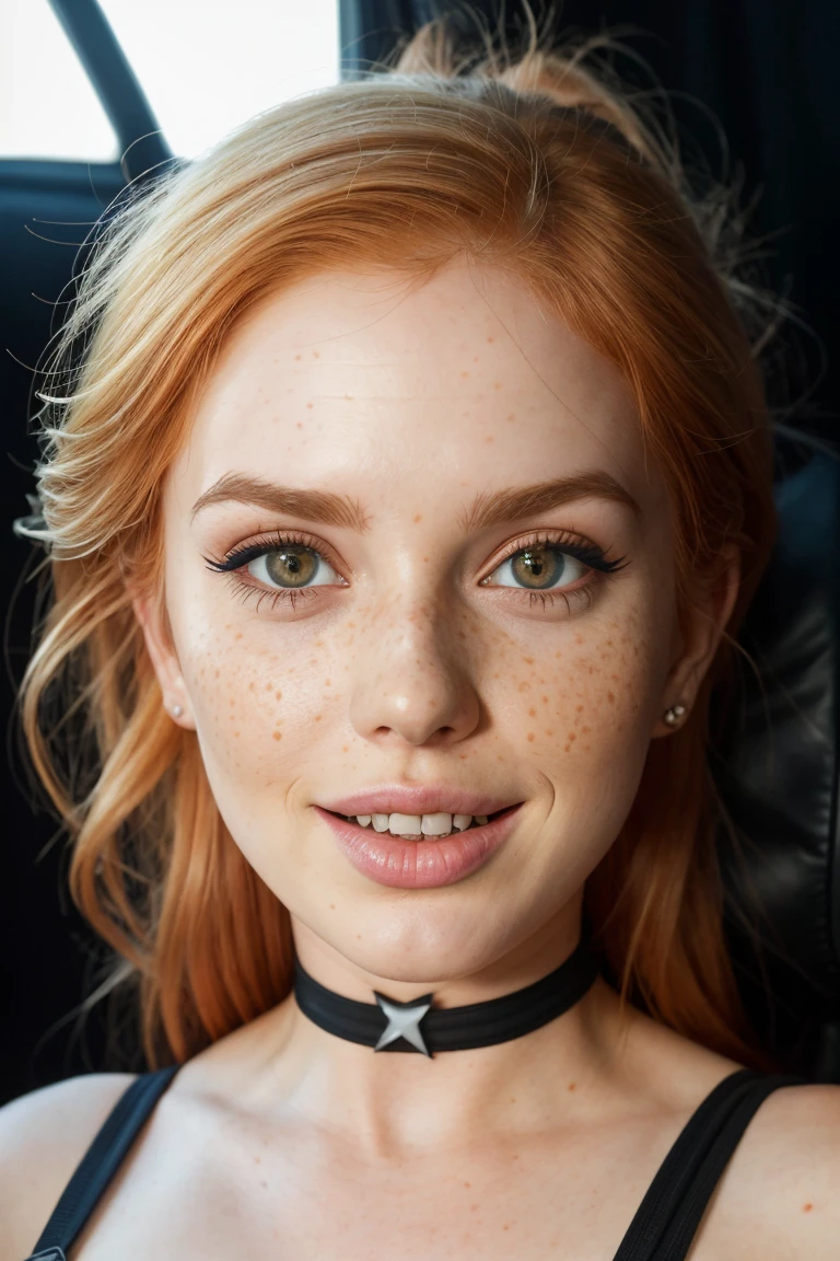 tv_Cosmik_Cowgirl_TT, kkw-skin-det, , , happy expression, extreme closeup shot, black background,, 8k resolution, highres, high detail, sharp focus, detailed skin, 8k uhd,