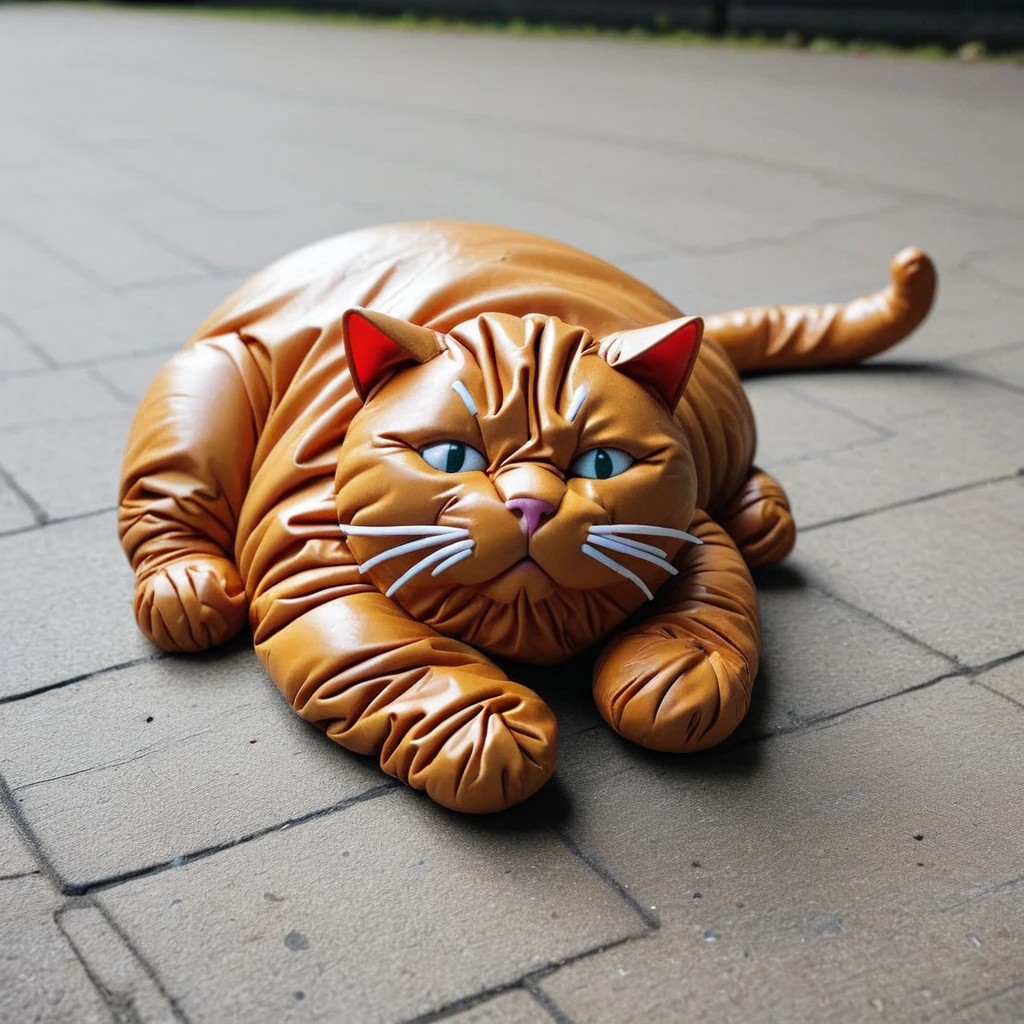 A deflated creased pvc ginger cat<lora:deflated_v3-000004:1>