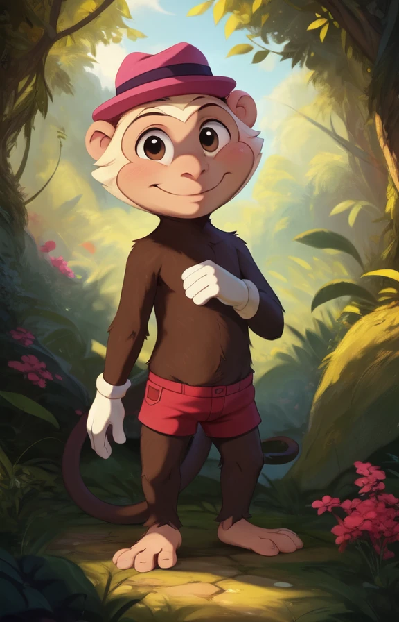 <lora:LuizMoncWudiG(lierla)Yi:0.9>  LuizMoncWudiG(lierla)Yi, monkey, primate, shorts, hat, brown fur, chibi,
 solo,   looking at viewer,   (Tail), to his full height,   
(beautiful, aesthetic, perfect, delicate, intricate, masterpiece, )  textured fur, [Forest, clouds, bushes,]   
[by dagasi|ancesra:0.6], [by foxovh|personalami:0.5], [by einshelm|tom_fischbach],