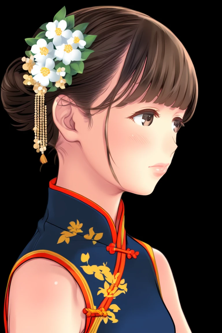 score_9, score_8_up, score_7_up, rating_safe BREAK
1girl, solo, brown hair, brown eyes, blush, black background, bangs, hair ornament, lips, upper body, simple background, chinese clothes, looking to the side, flower, blunt bangs, closed mouth, floral print, looking away, hair bun, nose, hanbok, single hair bun, black eyes, portrait, short hair, hair flower, hair stick
<lora:XL\sd_xl_offset_example-lora_1.0.safetensors:1.5>