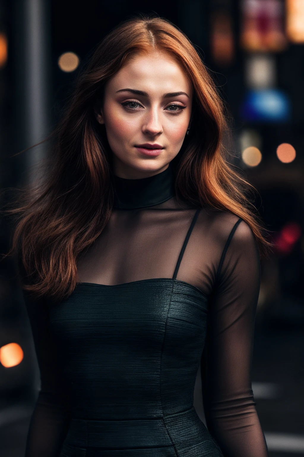 SophieT_SoloTI_v1,PA7_Portrait-MCU, (A figure-hugging cocktail dress, strappy heels, smoldering gaze, confident strut:1.1), ((Roaming the streets of New York City, with a hint of sophistication and a touch of quirkiness:1.2)), (seductive), photorealistic, masterpiece, high quality, artistic, unique, award winning photograph, professional, 8k, RAW photo, best quality,flattering, (cinematic:1.3), <lora:add_detail:0.6>, <lora:LowRa:0.5>
