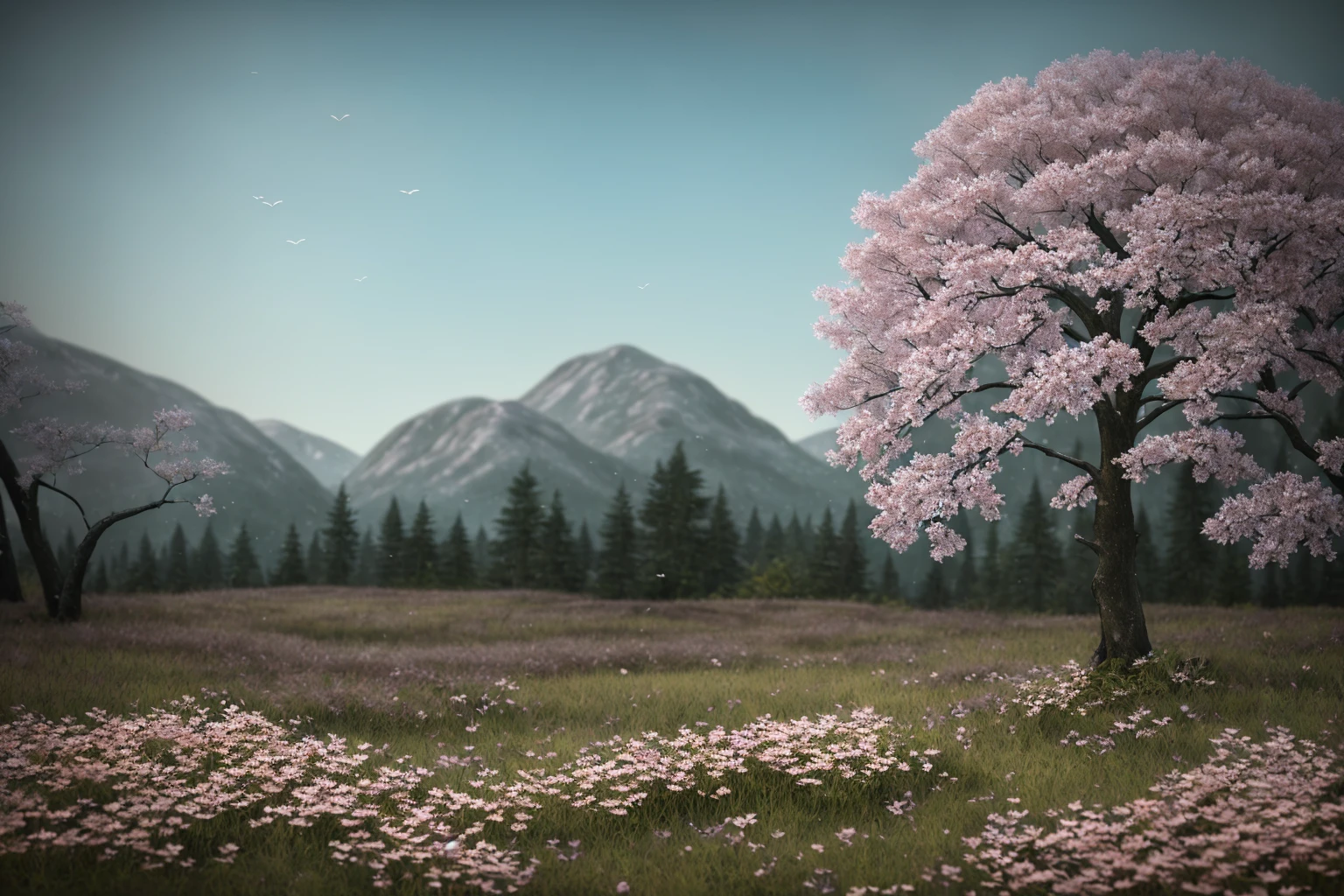 masterpiece, ultra-detailed, best quality, illustration, 8k cg wallpaper, an extremely delicate and beautiful, stunning landscape, forest, trees, bushes, flowers, grass, intricately detailed items in background, <lora:NeverAlone:1>