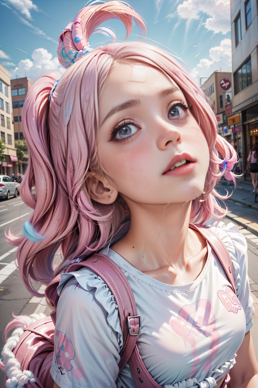 <lora:CottonCandyWorld:1> (CottonCandyWorld:0.9) 1girl ( face lookup:1.5)  (walking:1.3) (city:1.1)