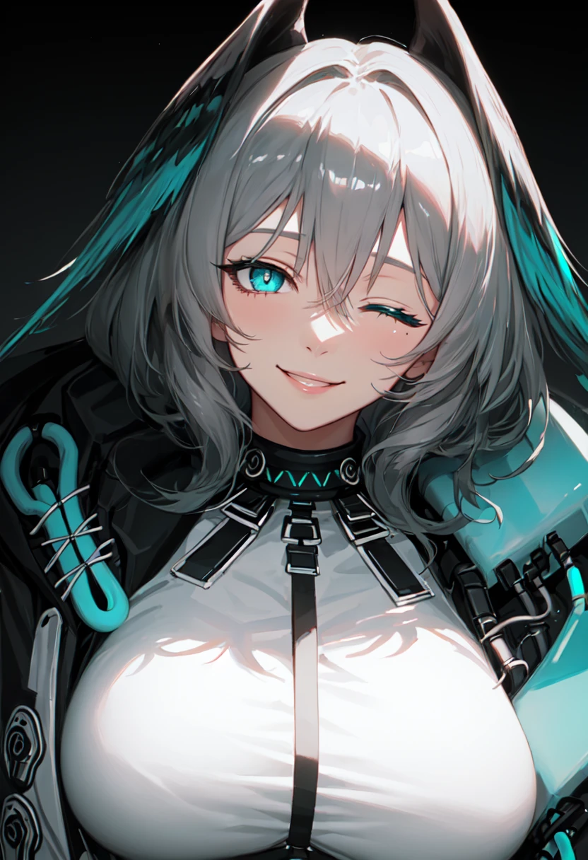 best quality, masterpiece, highres, solo, (ho_olheyak_arknights:1.10), smile, happy, one eye closed, portrait, looking at viewer, 27 <lora:ho_olheyak_arknights:0.80>