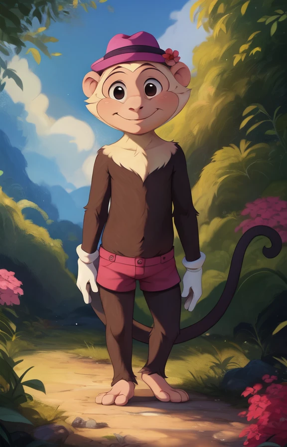 <lora:LuizMoncWudiG(lierla)Yi:0.9>  LuizMoncWudiG(lierla)Yi, monkey, primate, shorts, hat, brown fur, chibi,
 solo,   looking at viewer,(Tail), to his full height,   
(beautiful, aesthetic, perfect, delicate, intricate, masterpiece, )  textured fur, [Forest, clouds, bushes,]   
[by dagasi|ancesra:0.6], [by foxovh|personalami:0.5], [by einshelm|tom_fischbach],