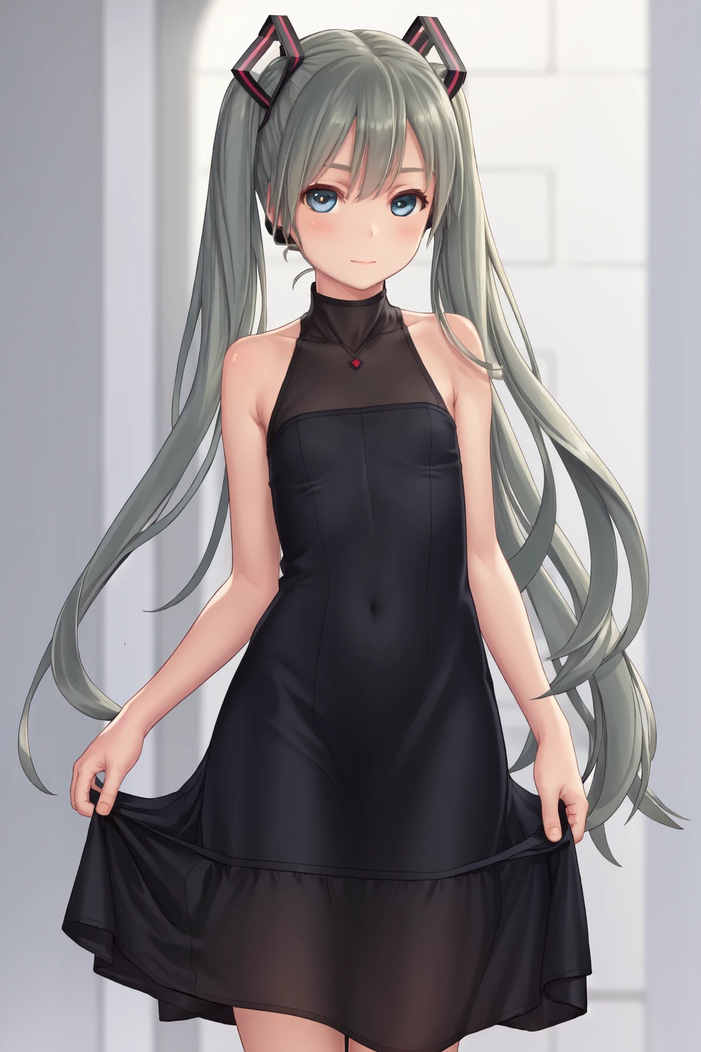 (masterpiece, best quality:1.2),
1girl, Hatsune Miku, medium breasts, strapless tube dress, maxi pencil skirt