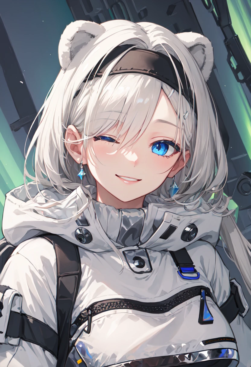 best quality, masterpiece, highres, solo, (aurora_arknights:1.10), smile, happy, one eye closed, portrait, looking at viewer, 37 <lora:aurora_arknights:0.80>