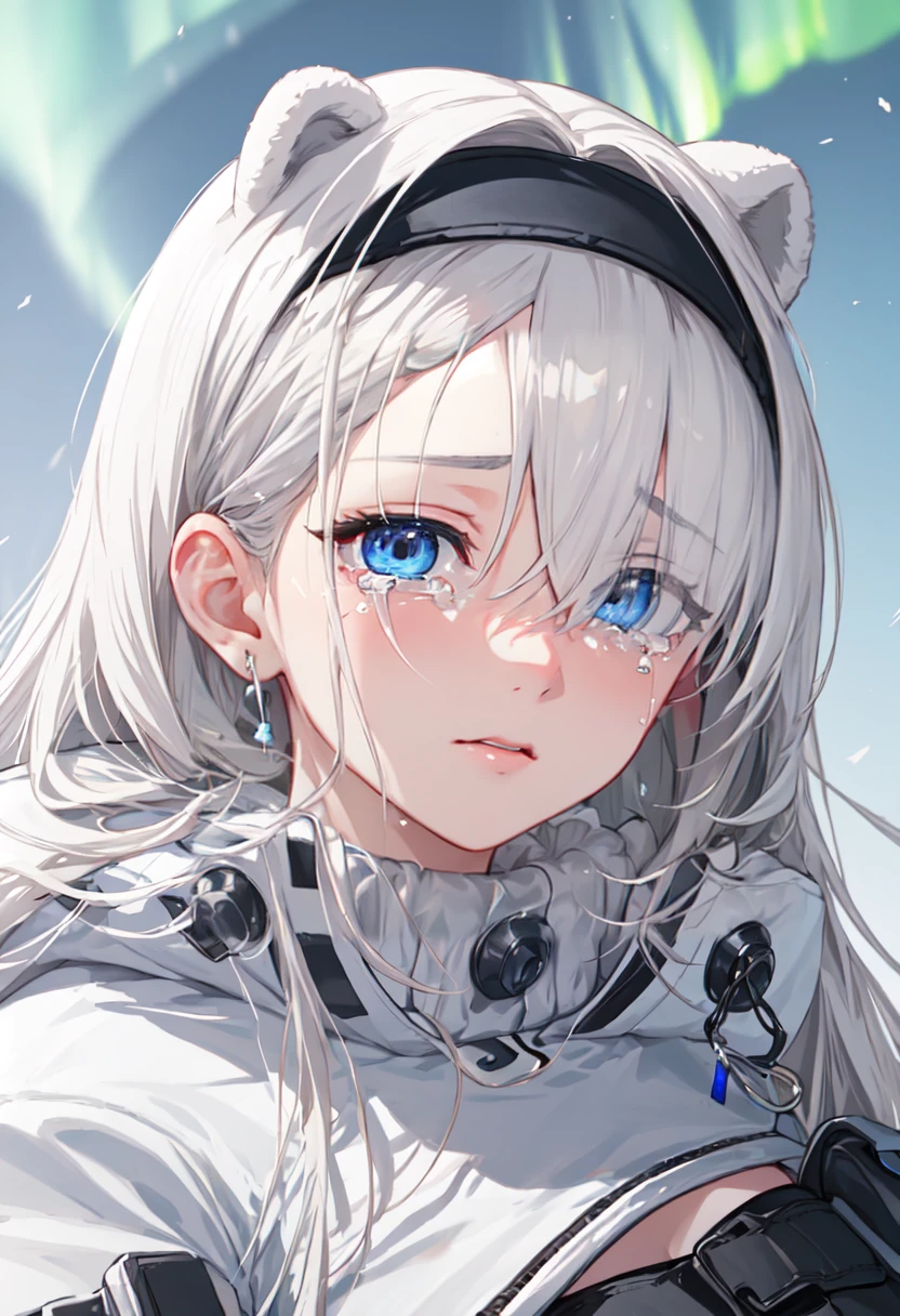 best quality, masterpiece, highres, solo, (aurora_arknights:1.10), crying, sobbing, tears, portrait, looking at viewer, 38 <lora:aurora_arknights:0.80>