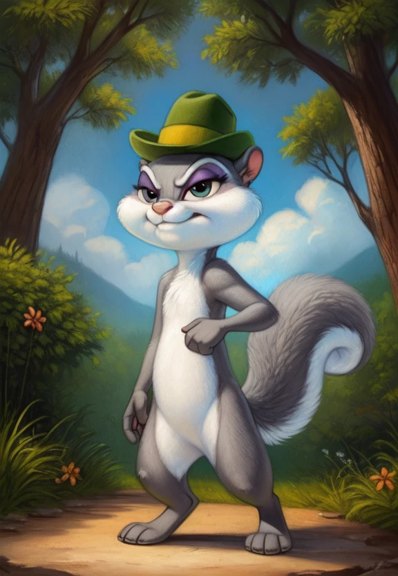 <lora:SlappySquirrelCartoonYif:0.85>     solo,   looking at viewer,   SlappySquirrelCartoon, Squirrel, (smal hat) , smal  green hat with flower, purple eyelids, gray fur,   white sclera, green umbrella in hands,
(beautiful, aesthetic, perfect, delicate, intricate, masterpiece, )  textured fur, [Forest,  lake, clouds, bushes,] standing, ((angry pose))  
by s1m, by blotch, by pinkaxolotl, chibi,