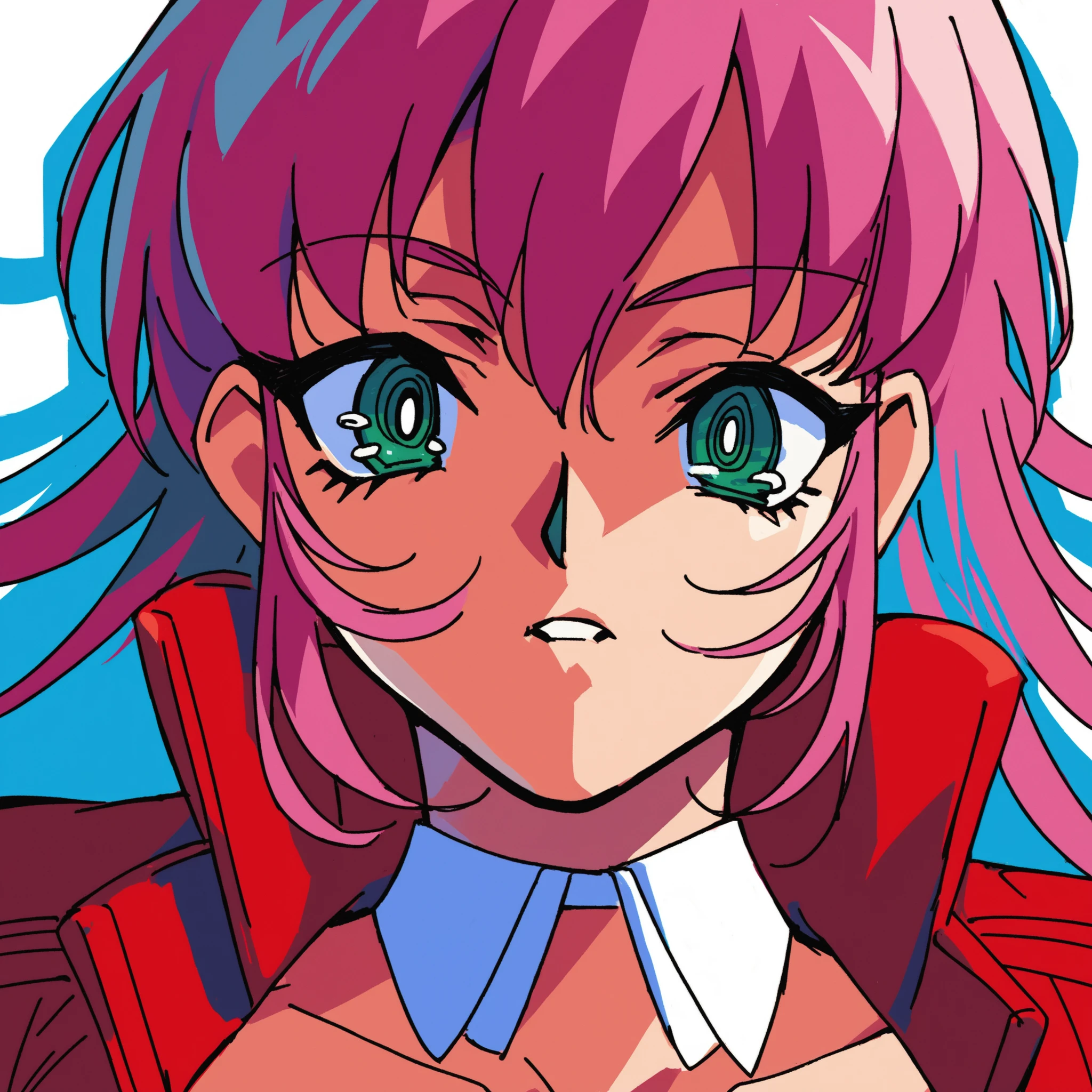 score_9, score_8_up, score_7_up, r4ik4gr4c3,1girl,solo,pink hair, long hair,green eyes, red crop jacket, portait, detached collar <lora:r4ik4gr4c3_encore:1>