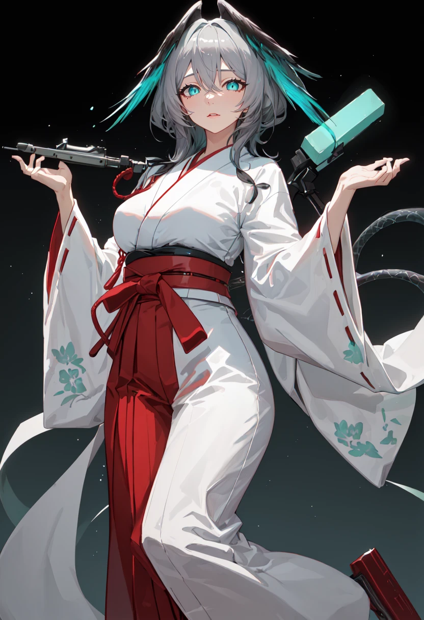 best quality, masterpiece, highres, solo, (ho_olheyak_arknights:1.10), (white kimono:1.35), (red hakama:1.35), (wide sleeves:1.20), 14 <lora:ho_olheyak_arknights:0.80>