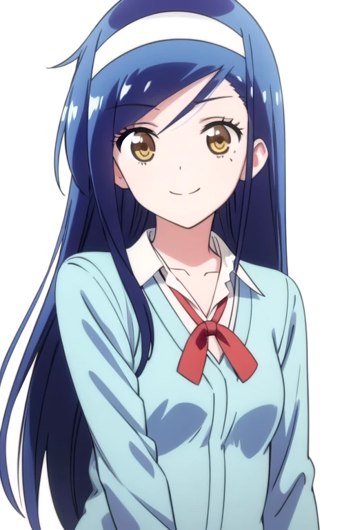 solo, 1girl, looking at viewer, 2D, anime, anime coloring, upper body, (simple background, solid white background:1.3), <lora:fumino-bokuben:0.8>, fumino furuhashi, school uniform, smile