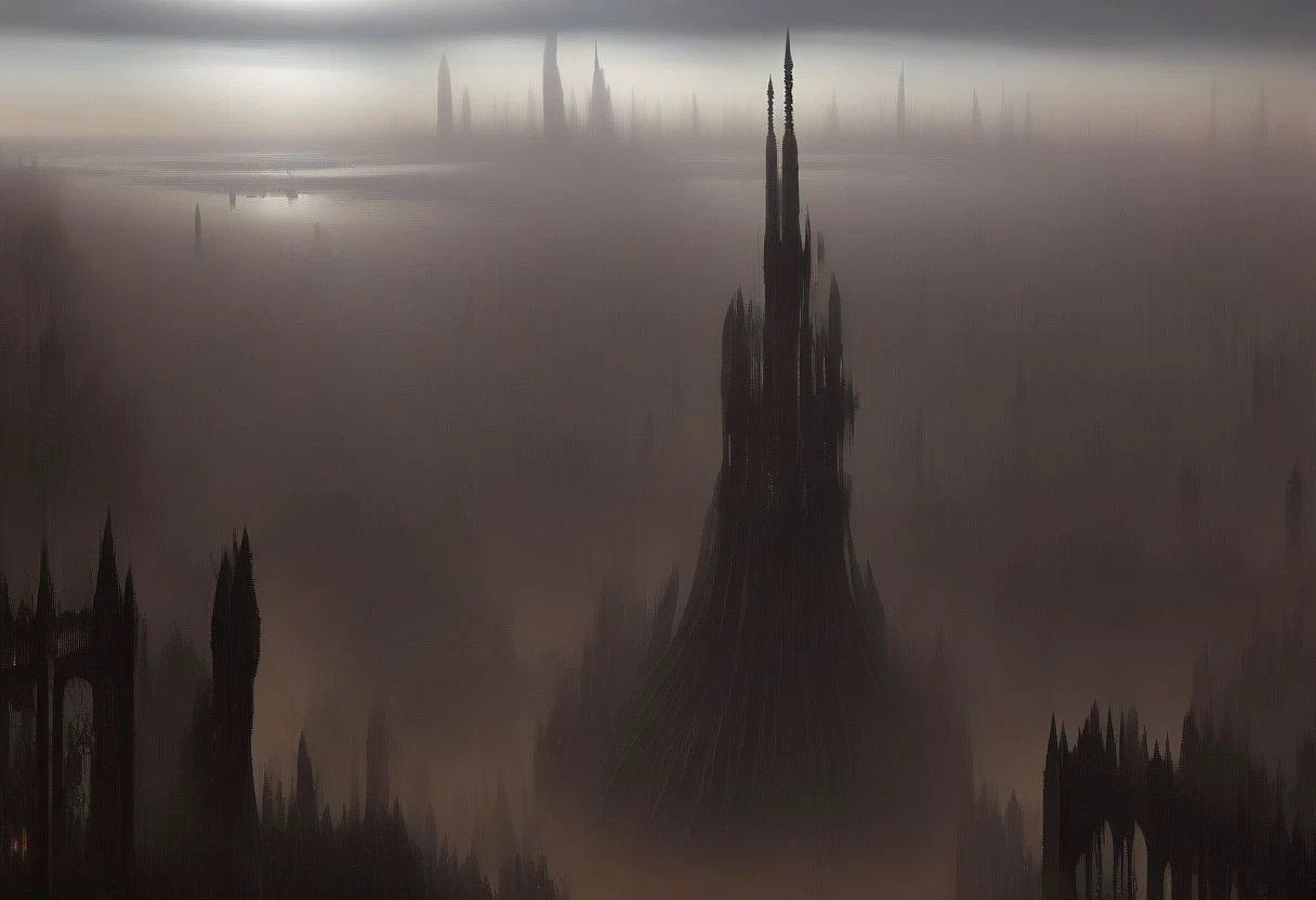 a sprawling hive city, rising up from the ash wastes, cityscape, spires, dystopia, wh40k10m