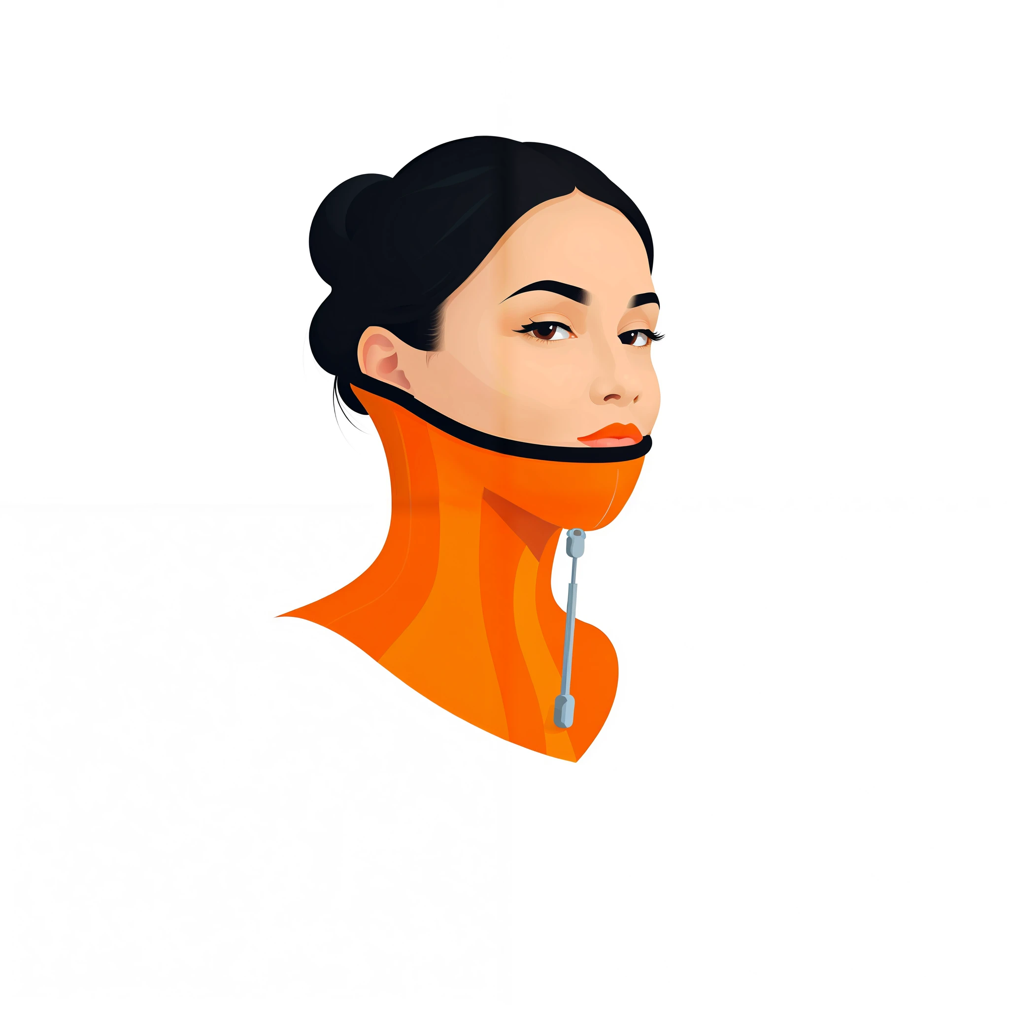 (vector illustration, lineart, stylized art, flat color, logo, icon:1.5), ch, (white background: 1.6), black hair, a beautiful woman, (orange posturecollar), portrait, (covered mouth:1.5), covered shoulders