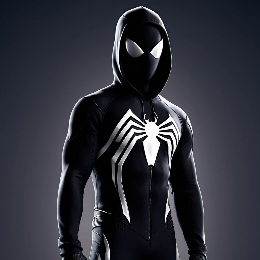 cinematic film still of  <lora:Symbiote Suit:0.8>
A Symbiote Suit of a man in a spider - man suit standing with his hands in his pockets,Spider-Man Symbiote Suit,solo,simple background,black hair,1boy,white background,standing,jacket,full body,male focus,boots,alternate costume,pants,dark skin,hood,black footwear,hoodie,dark-skinned male,hands in pockets,zipper pull tab,black hoodie,raihan (pokemon) , realistic, realism, photorealism, hyperrealism, hyperrealistic, realistic, sharp, detailed, cinematography style, film light style, movie still,  professional photography, artistic, perfection, contrast, cinematic, filmic, high quality photo,  8k quality, colorful, dark shadow, shallow depth of field, vignette, highly detailed, high budget, bokeh, cinemascope, moody, epic, gorgeous, film grain, grainy