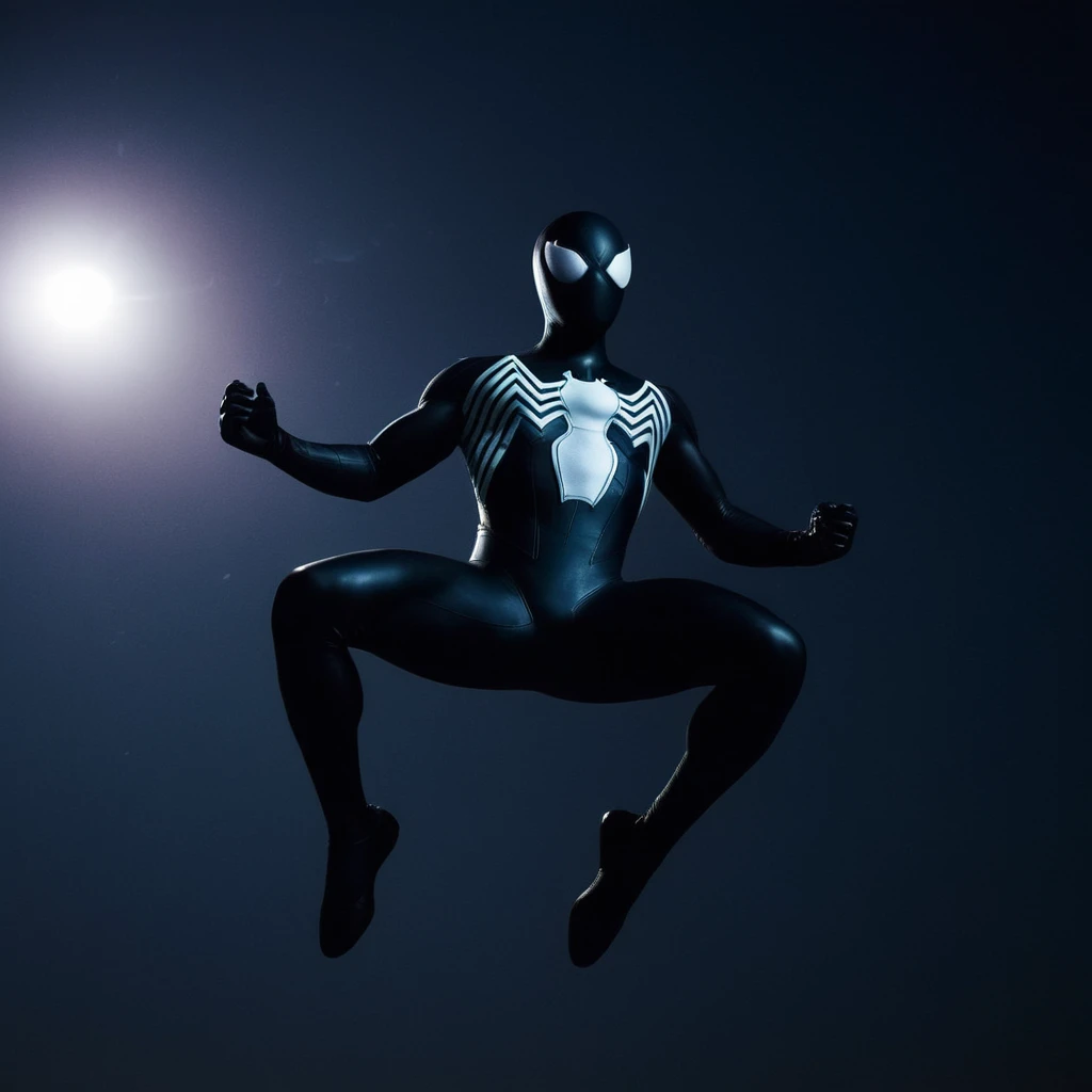 cinematic film still of <lora:Symbiote Suit:0.8>
<lora:Symbiote Style v2:1> Symbiote Style
A Symbiote Suit of a man in a black suit is jumping in air with a big moon and bats in backgroun,Spider-Man Symbiote Suit,solo,1boy,male focus,bodysuit,mask,muscular,night,moon,skin tight,full moon,bat (animal),superhero , realistic, realism, photorealism, hyperrealism, hyperrealistic, realistic, sharp, detailed, cinematography style, film light style, still, professional photography, artistic, perfection, contrast, cinematic, filmic, high quality photo, 8k quality, colorful, dark shadow, shallow depth of field, vignette, highly detailed, high budget, bokeh, cinemascope, moody, epic, gorgeous, film grain, grainy