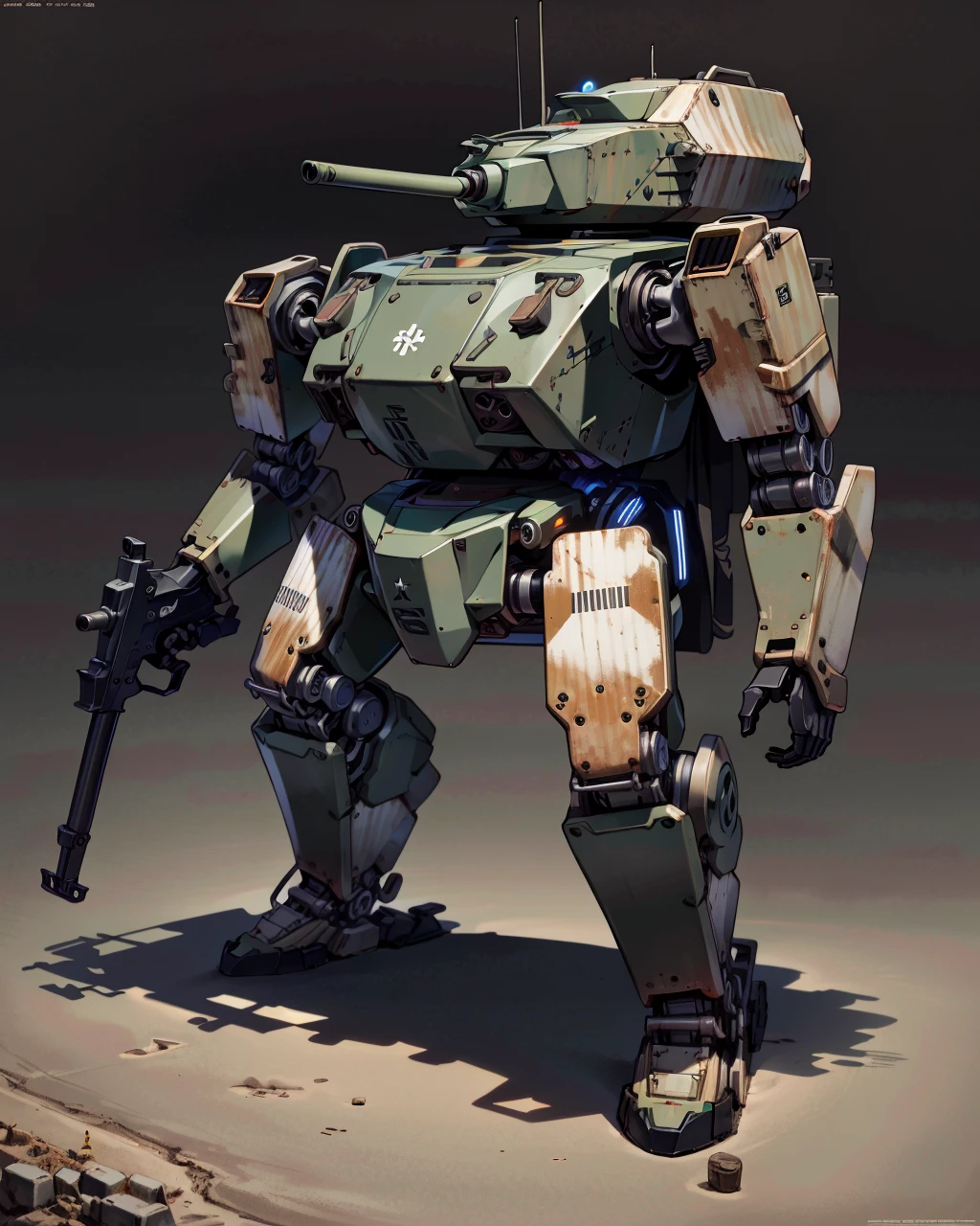 best quality,masterpiece,highly detailed,ultra-detailed,exoskeleton science fiction, 
<lora:neg4all_bdsqlsz_V3.5:-1>   
  <lora:tankhead:1>cannon, cross, machine gun, machinery, mecha, military, military vehicle, no humans, open hands, robot, science fiction, sword, tank, tankhead, uniform, <lora:cartoonisationer-V4-8:0.75><lora:cartoonisationer:0.75> <lora:cartoonisationer-21st_ce:1.25>