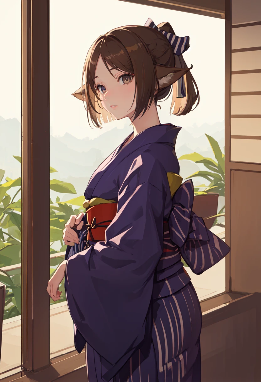 best quality, masterpiece, highres, solo, (perfumer_arknights:1.10), (yukata:1.30), (kimono:1.15), 18 <lora:perfumer_arknights:0.80>