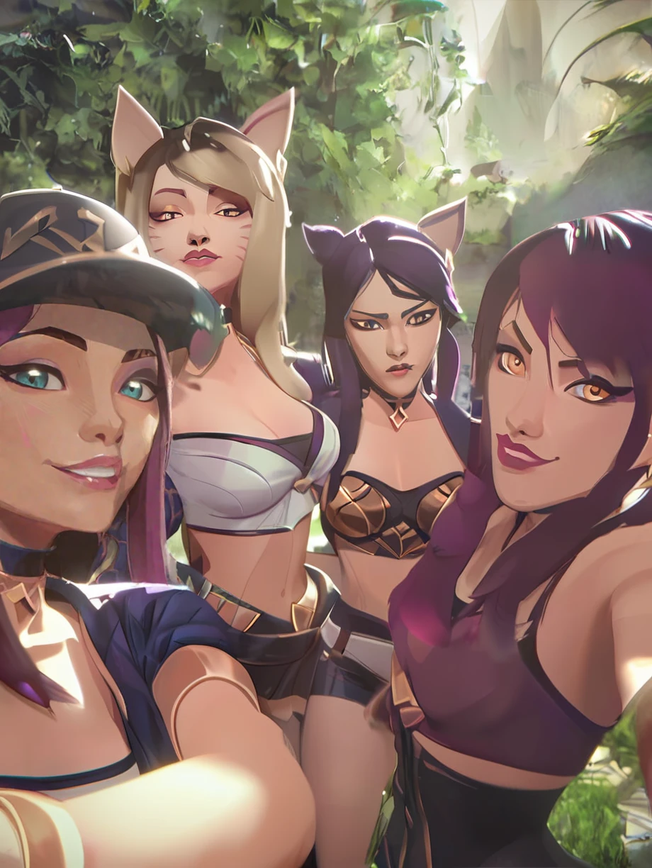 score_9, score_8_up, score_8, 
   ahri, akali, evelynn, kaisa
group selfie,