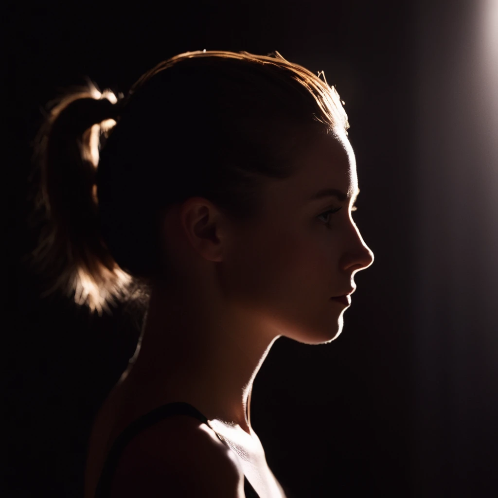 cinematic film still of  <lora:backlight style:1>
A backlight photo of a woman in the dark with her hair in a ponytail,solo,short hair,1boy,monochrome,male focus,from side,profile,shadow,sunlight,curtains,portrait,backlighting,silhouette , back light, rim light, ray light, hair light, background light, realistic, realism, photorealism, hyperrealism, hyperrealistic, realistic, sharp, detailed, cinematography style, film light style, movie still,  professional photography, artistic, perfection, contrast, cinematic, filmic, high quality photo,  8k quality, colorful, different people, dark shadow, covered in shadow, partially covered in shadow, backlight style, shallow depth of field, vignette, highly detailed, high budget, bokeh, cinemascope, moody, epic, gorgeous, film grain, grainy
