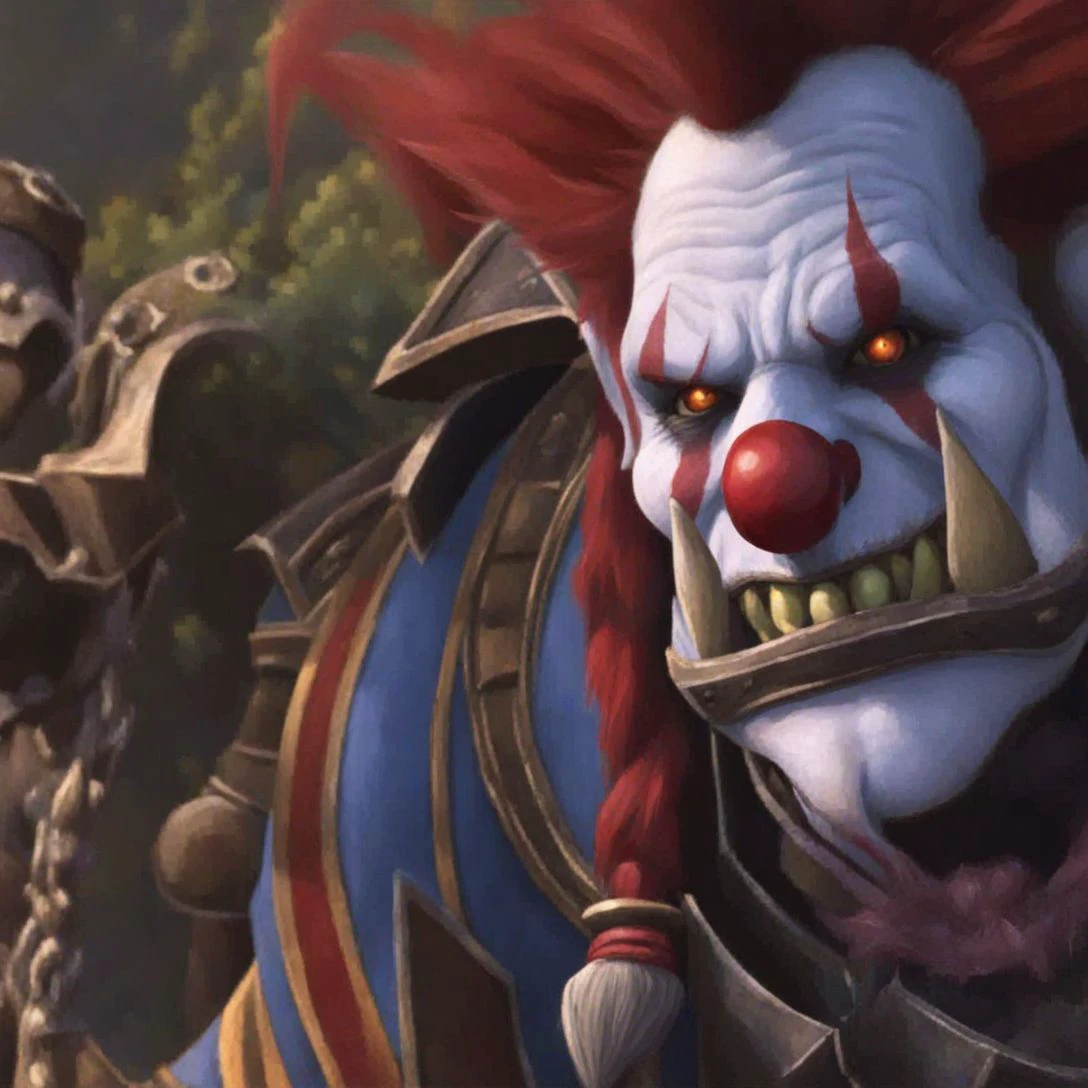 A crazy clown World of Warcraft cinematic style <lora:SDXL-World-of-Warcraft-cinematic-style-Lora-r32:0.8>