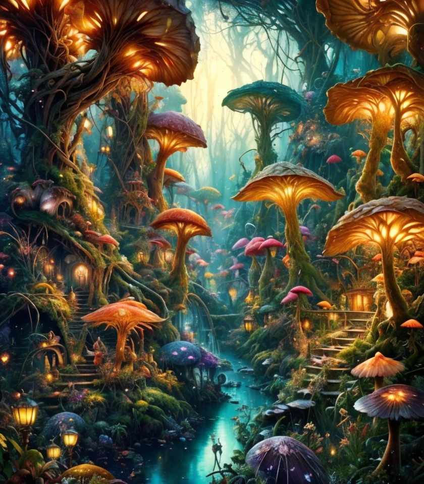 (masterpiece:1.2), (best quality,:1.2), 8k, HDR, ultra detailed, ((photorealistic)), professional light, cinematic lighting, fashion photography, ambient lighting, <lora:detail_slider_v4:2>, a magical fantasy forest, a lot of huge mushrooms, feyfa, <lora:FeyAndFairies-10:1>, style-sylvamagic, epiCPhoto