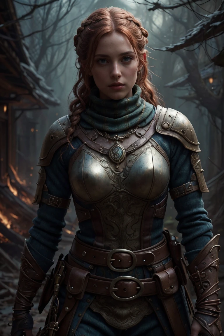 RAW photo, (masterpiece:1.3), subsurface scattering, heavy shadow, (high quality:1.4), (intricate, high detail:1.2), professional photography, HDR, High Dynamic Range, realistic, ultra realistic, photorealistic, high resolution, film photography, ambient lighting, atmospheric effects, <lora:detail_slider_v4:2>,OverallDetail, epic medieval fantasy, a inquisitor, with Fiery Red long and braided hair, cowl, amulet, fingerless gloves, studded belt, <lora:zoom_slider_v1:-1.5>, <lora:cleavage:-1>, <lora:fantasyAI:0.4> tanjoreai, in the style of Tolkien, Middle Earth, <lora:add\ImageEnhance:0.75>, epiCPhoto