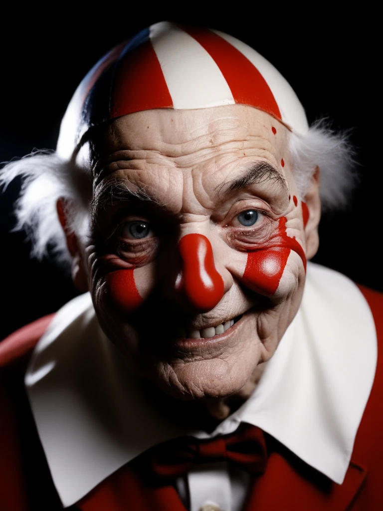 old man grin clown barnum-melancholy, creepy, eerie